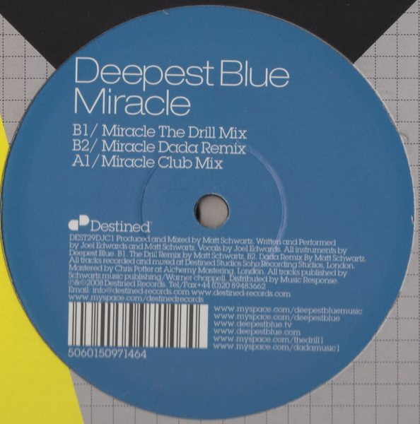 Deepest Blue - Miracle, Electronic, Electro, House, 2008 - Destined Records, UK & Europe, Vinyl 1x 12", Single