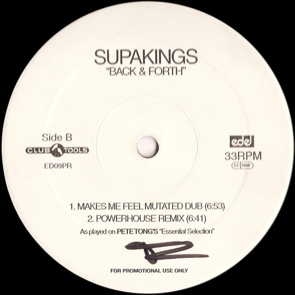 Supakings, The - Back & Forth, Electronic, Disco, House, 2000 - Edel America Records, US, Vinyl 1x 12", Promo