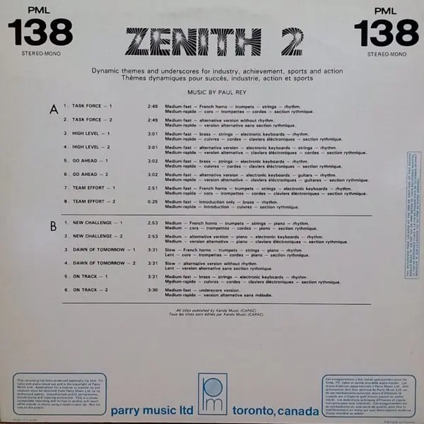 Paul Rey - Zenith 2, Electronic, Stage & Screen, Experimental, Synth-pop, 1986 - Parry Music Ltd, Canada, Vinyl 1x LP
