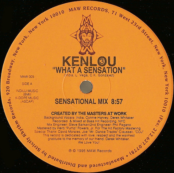 Kenlou - What A Sensation, Electronic, House, Tribal, 1995 - MAW Records, US, Vinyl 1x 12", 33 ⅓ RPM