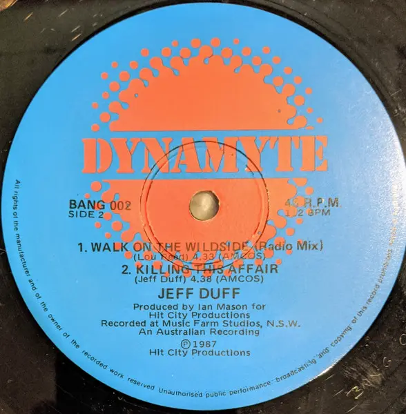 Jeff Duff - Walk On The Wildside, Electronic, Pop, Synth-pop, 1987 - Dynamyte, Australia, Vinyl 1x 12", 45 RPM
