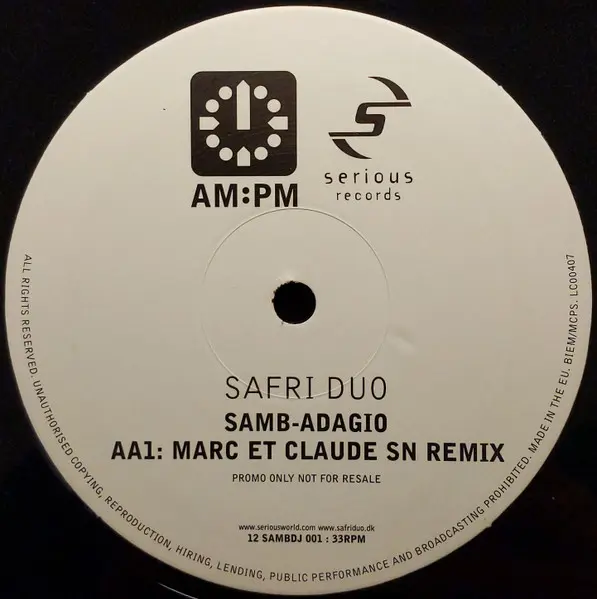 Safri Duo - Samb-Adagio, Electronic, House, 2001 - Serious Records, UK, Vinyl 1x 12", 33 ⅓ RPM, Promo