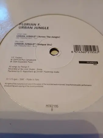 Floriano Fusato - Urban Jungle, Electronic, Progressive House, Techno, 2004 - Mantra Vibes, Italy, Vinyl 1x 12", 33 ⅓ RPM
