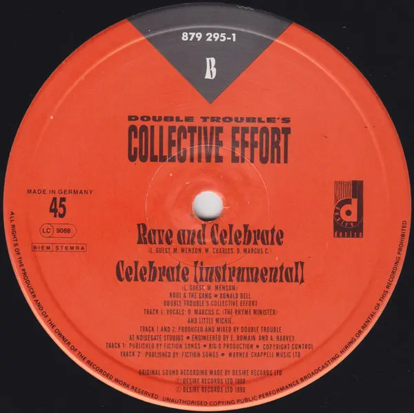 Double Trouble - Celebrate, Electronic, Downtempo, 1990 - Desire Records, Europe, Vinyl 1x 12", 45 RPM