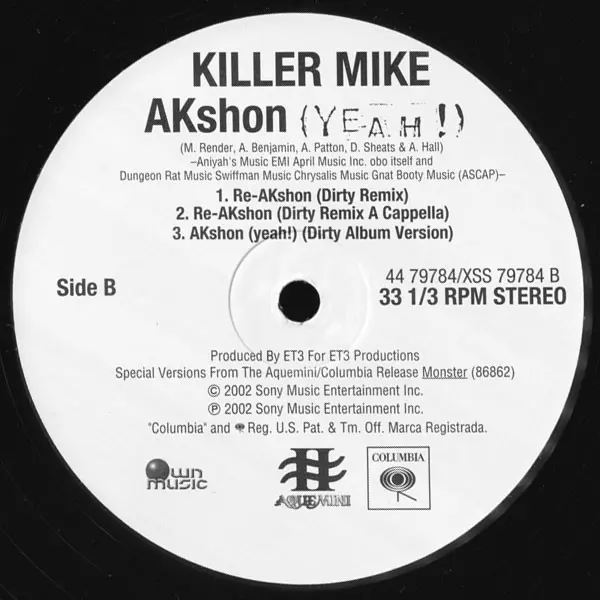 Killer Mike - Akshon (Yeah!), Hip Hop, 2002 - Aquemini Records, Columbia, US, Vinyl 1x 12", 33 ⅓ RPM