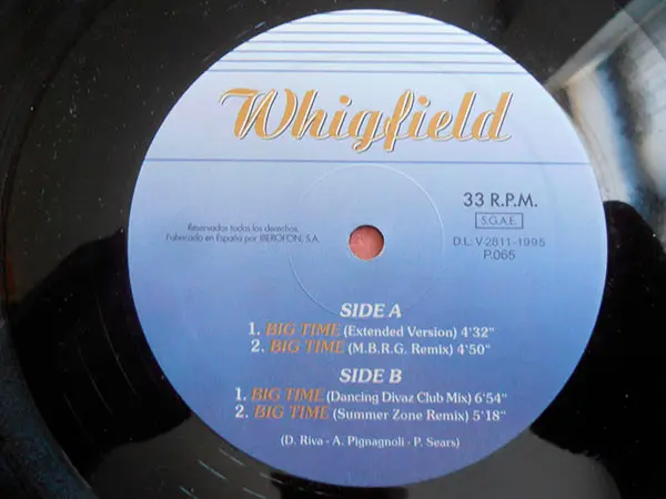 Whigfield - Big Time, Electronic, Euro House, Happy Hardcore, House, 1995 - Prodisc, Spain, Vinyl 1x 12", 33 ⅓ RPM