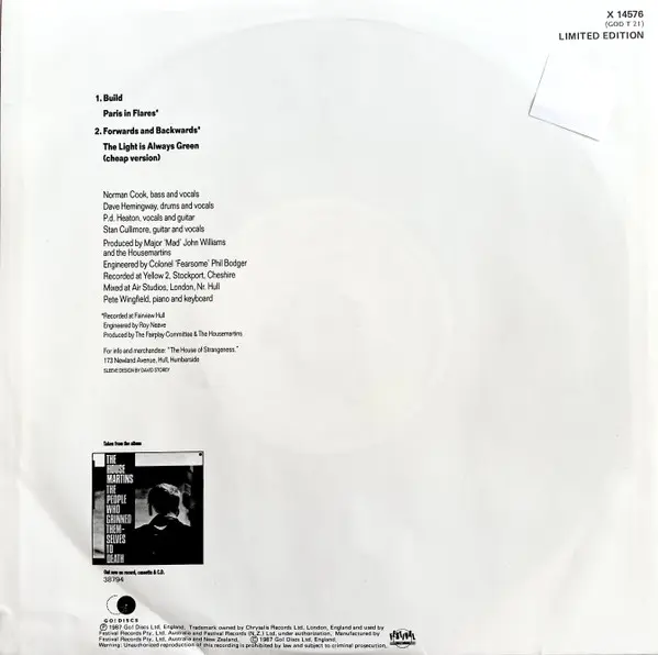 Housemartins, The - Build, Rock, Indie Rock, Pop Rock, 1988 - Chrysalis, Go! Discs, Australia & New Zealand, Vinyl 1x 10", Si