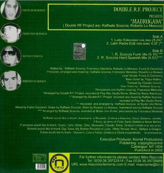 Double R.F. Project - Madrugada, Electronic, Latin, House, 2002 - Nitro Records (Italy), Italy, Vinyl 1x 12"