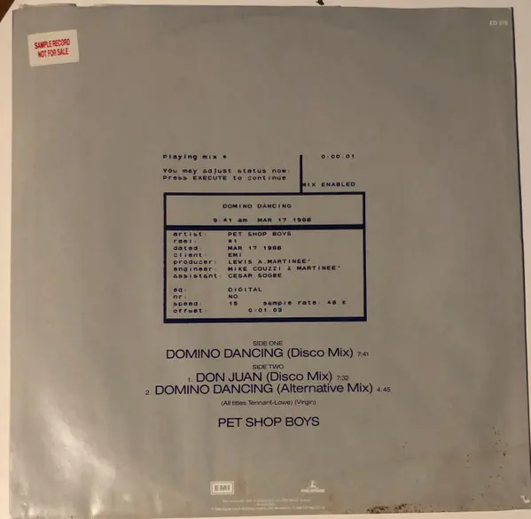 Pet Shop Boys - Domino Dancing, Electronic, Latin, Synth-pop, 1988 - Parlophone, Australia, Vinyl 1x 12", 45 RPM, Single