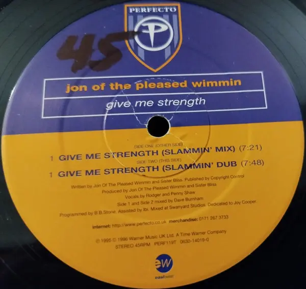 Jon Of The Pleased Wimmin - Give Me Strength, Electronic, Progressive House, 1996 - EastWest, Perfecto, UK, Vinyl 1x 12", 45 
