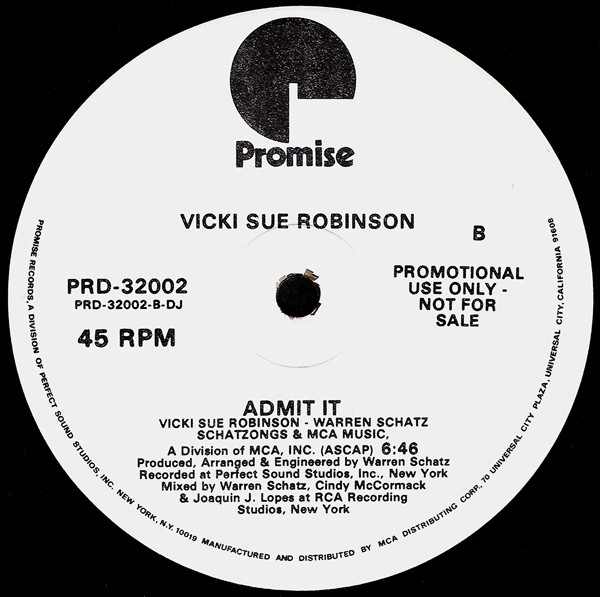 Vicki Sue Robinson - Summertime Fun / Admit It - 1982 - Disco - Promise Records - Vinyl 1x 12", Promo, 45 RPM