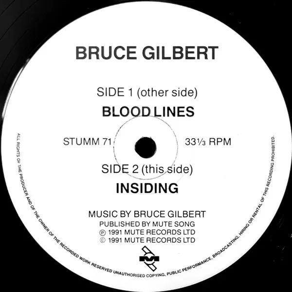 Bruce Gilbert - Insiding, Electronic, Stage & Screen, Abstract, 1991 - Mute, UK, Vinyl 1x LP, Album