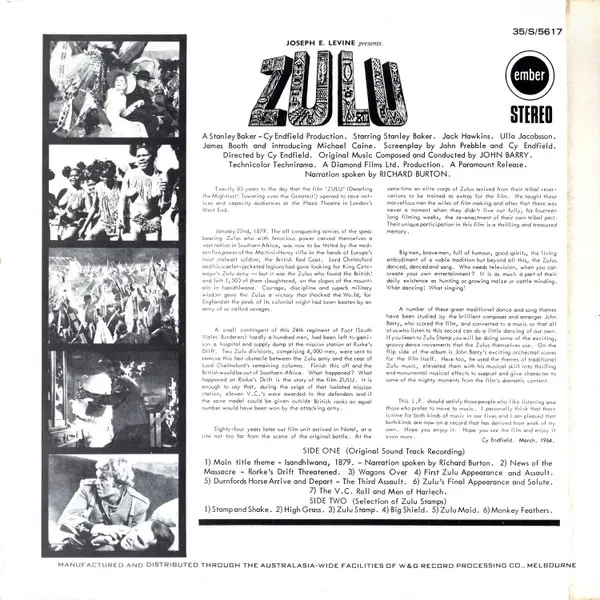 John Barry - Zulu (Original Motion Picture Sound Track & Other Themes), Folk, World, & Country, Pop, Stage & Screen, Score, S