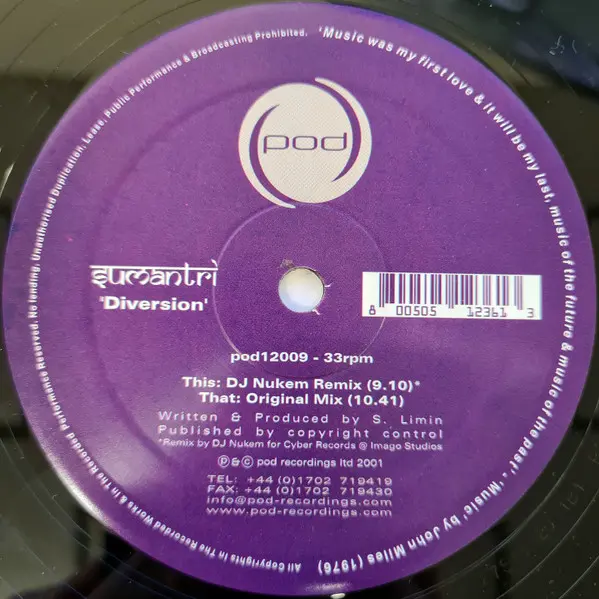 Sumantri - Diversion, Electronic, Progressive House, Progressive Trance, Tribal House, 2001 - Pod Recordings, UK, Vinyl 1x 12
