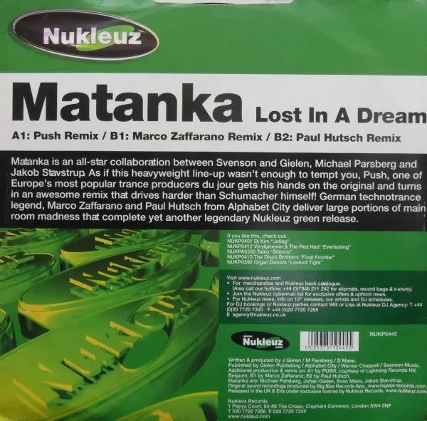 Matanka - Lost In A Dream, Electronic, Trance, 2002 - Nukleuz, UK, Vinyl 1x 12"
