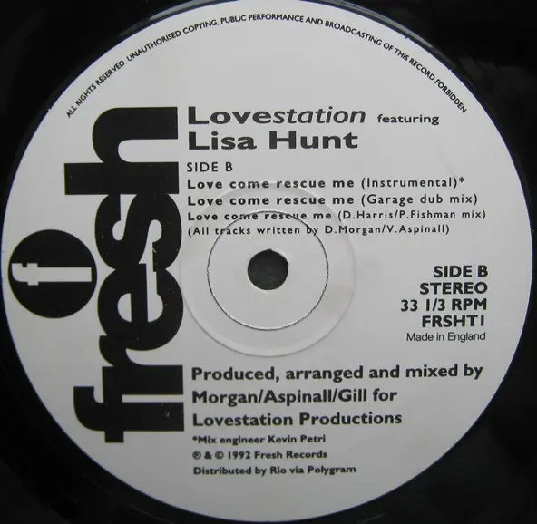 Lovestation Featuring Lisa Hunt - Love Come Rescue Me, Electronic, Garage House, House, 1992 - Fresh, UK, Vinyl 1x 12", 33 ⅓ 