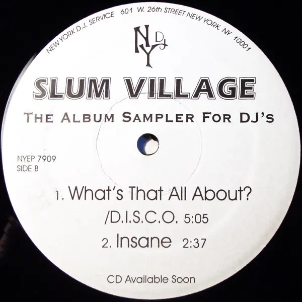 Slum Village - The Album Sampler For DJ's, Hip Hop, New York DJ Service, US, Vinyl 1x 12", Sampler, Unofficial Release