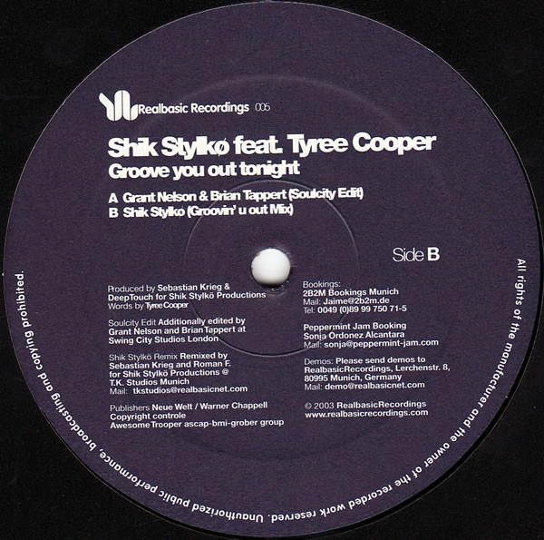 Shik Stylkø Feat. Tyree Cooper - Groove You Out Tonight, Electronic, House, 2003 - Realbasic Recordings, Germany, Vinyl 1x 12