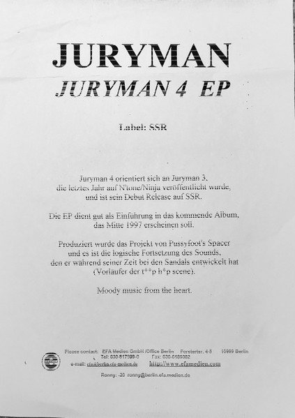 Juryman - 4, Electronic, Downtempo, Dub, Trip Hop, 1997 - All Thats Left, SSR (4), Europe, Vinyl 1x 12", 33 ⅓ RPM, EP