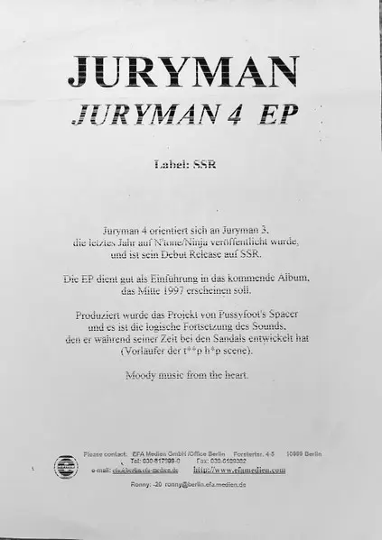 Juryman - 4, Electronic, Downtempo, Dub, Trip Hop, 1997 - All Thats Left, SSR (4), Europe, Vinyl 1x 12", 33 ⅓ RPM, EP