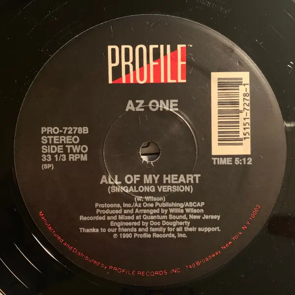 Az One - All Of My Heart, Funk / Soul, Soul, 1990 - Profile Records, US, Vinyl 1x 12", 33 ⅓ RPM
