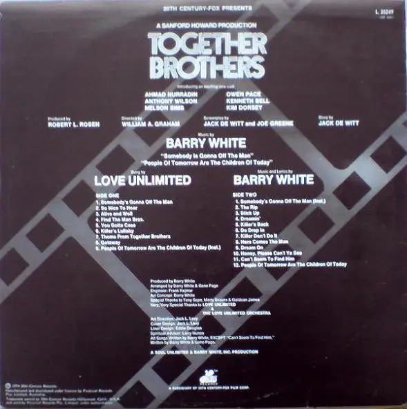 Barry White - Together Brothers (Original Motion Picture Soundtrack), Funk / Soul, Stage & Screen, Disco, Soul, Soundtrack, 1