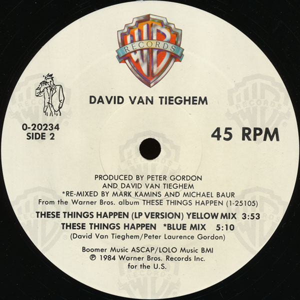 David Van Tieghem - These Things Happen, Electronic, Electro, Synth-pop, 1984 - Warner Bros. Records, US, Vinyl 1x 12", 45 RP