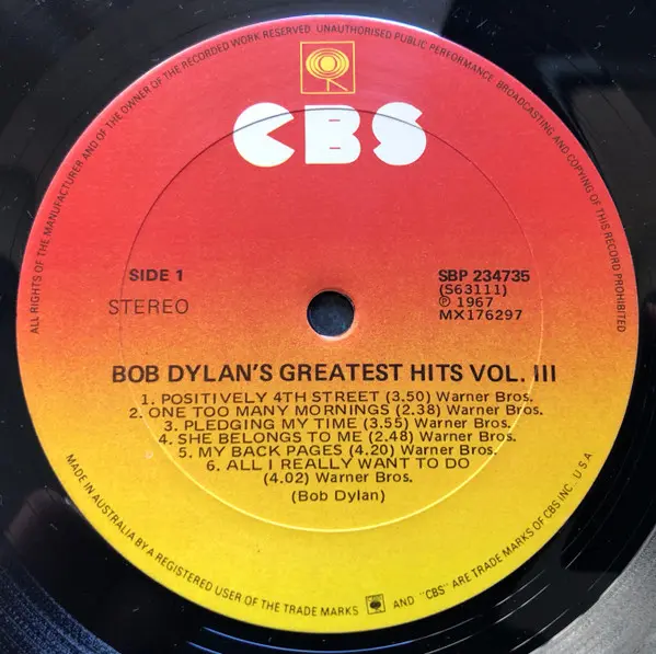 Bob Dylan - Bob Dylan's Greatest Hits Vol. III, Rock, Blues Rock, Folk Rock, 1975 - CBS, Australia, Vinyl 1x LP, Compilation,