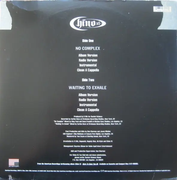 Chino XL - No Complex / Waiting To Exhale, Hip Hop, 1996 - American Recordings, US, Vinyl 1x 12"