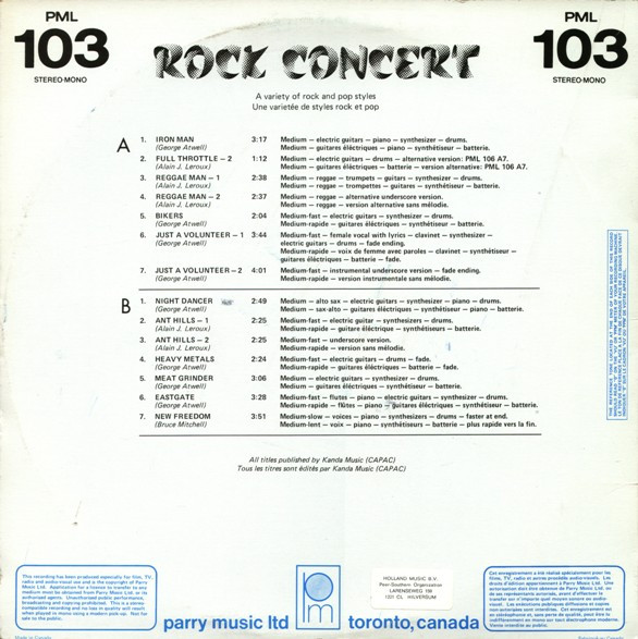 Various - Rock Concert, Stage & Screen, Soundtrack, 1984 - Parry Music Ltd, Canada, Vinyl 1x LP