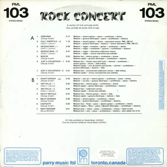 Various - Rock Concert, Stage & Screen, Soundtrack, 1984 - Parry Music Ltd, Canada, Vinyl 1x LP