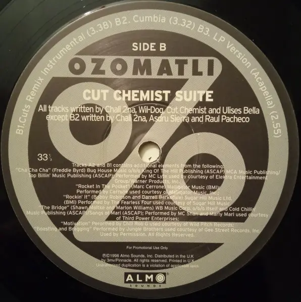 Ozomatli - Cut Chemist Suite, Electronic, Hip Hop, Cut-up/DJ, Hip Hop, Latin, 1999 - Almo Sounds, UK, Vinyl 1x 12", Promo