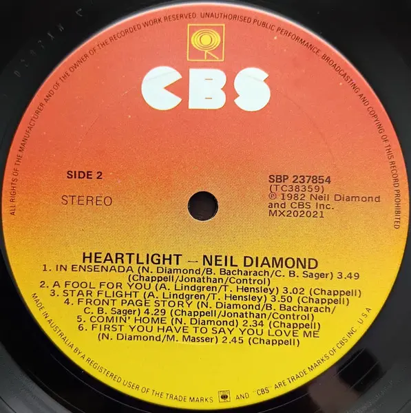 Neil Diamond - Heartlight, Rock, Soft Rock, 1982 - CBS, Australia, Vinyl 1x LP, Album