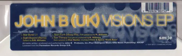 John B - Visions EP, Electronic, Drum n Bass, 1998 - Sm:)e Communications, US, Vinyl 1x 12", EP White