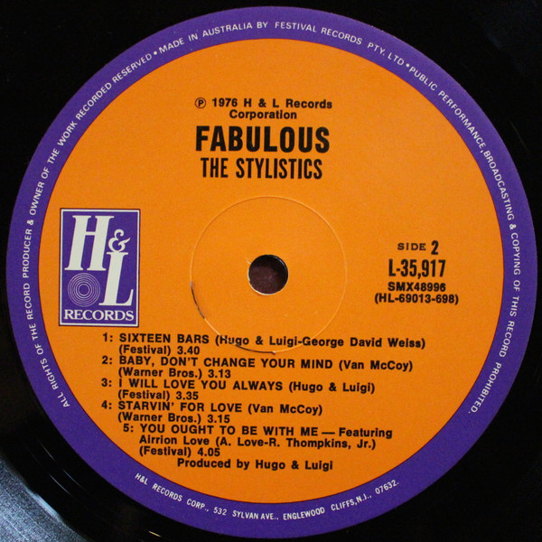 Stylistics, The - Fabulous, Funk / Soul, Soul, 1976 - H & L Records, Australia, Vinyl 1x LP, Album