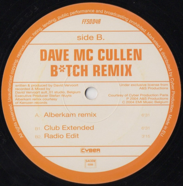Dave McCullen - B*tch (Remix), Electronic, Electro, Electro House, House, 2005 - Full Force Session, France, Vinyl 1x 12", 33