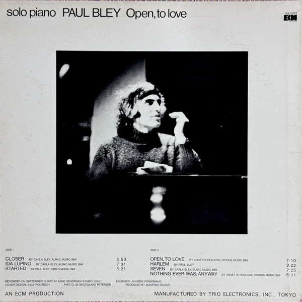 Paul Bley = Paul Bley - Open, To Love = オープン、トゥ・ラヴ, Jazz, Contemporary Jazz, 1973 - ECM Records, Japan, Vinyl 1x LP, Album