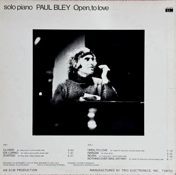 Paul Bley = Paul Bley - Open, To Love = オープン、トゥ・ラヴ, Jazz, Contemporary Jazz, 1973 - ECM Records, Japan, Vinyl 1x LP, Album
