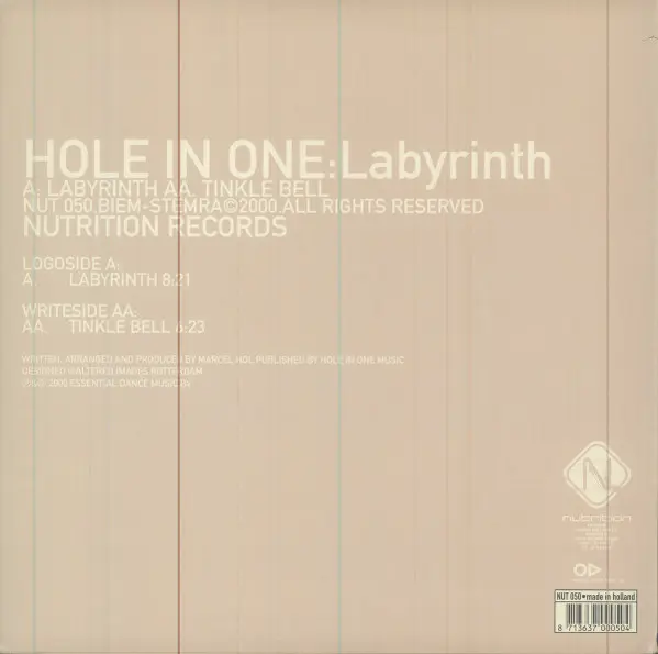 Hole In One - Labyrinth, Electronic, Tech House, Trance, 2000 - Nutrition, Netherlands, Vinyl 1x 12"