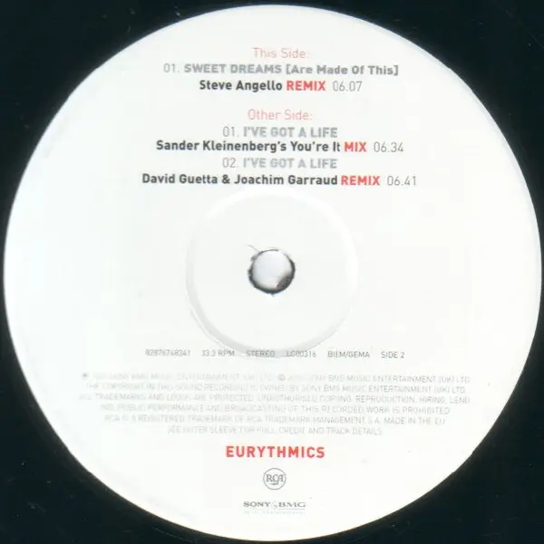 Eurythmics - I've Got A Life, Electronic, Electro, House, Tech House, 2005 - RCA, Sony BMG Music Entertainment, UK, Vinyl 1x 