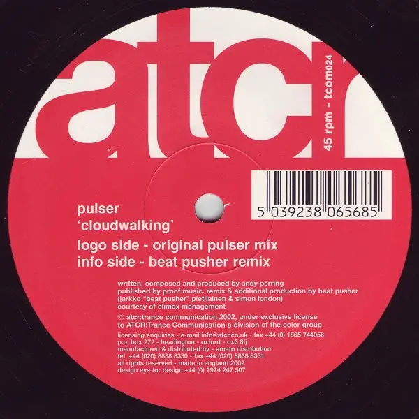 Pulser - Cloudwalking, Electronic, Trance, 2003 - A Trance Communication Release (ATCR), UK, Vinyl 1x 12", 33 ⅓ RPM