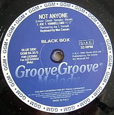 Black Box - Not Anyone, Electronic, House, 1994 - Groove Groove Melody, Italy, Vinyl 1x 12", 33 ⅓ RPM