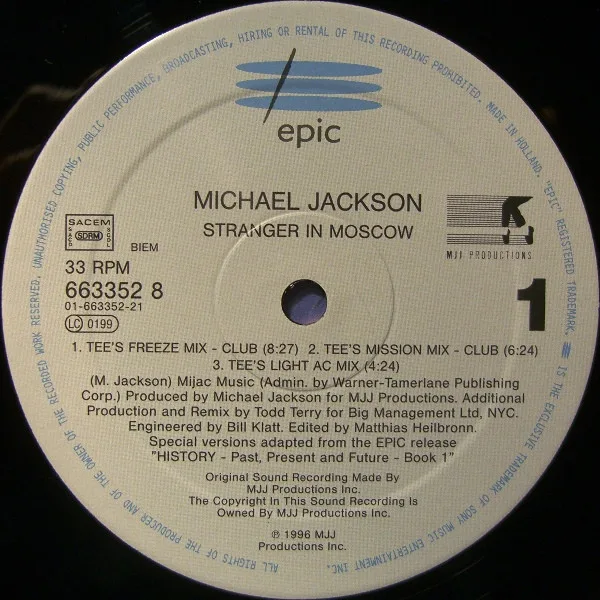 Album cover for Stranger In Moscow (The Todd Terry Remixes) by Michael Jackson