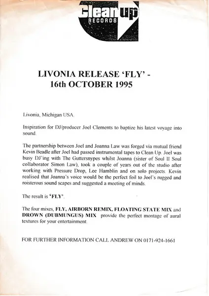Livonia (2) - Fly, Electronic, Downtempo, Trip Hop, 1994 - Clean Up Records, UK, Vinyl 1x 12", 33 ⅓ RPM