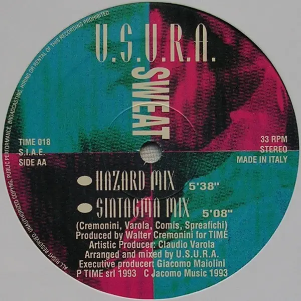 U.S.U.R.A. - Sweat, Electronic, Hi NRG, Italodance, 1993 - Time (2), Italy, Vinyl 1x 12", 33 ⅓ RPM