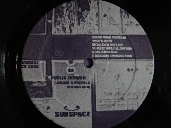Laidback Luke - Public Domain, Electronic, Tech House, 1997 - Subspace, Netherlands, Vinyl 1x 12", 33 ⅓ RPM, 45 RPM