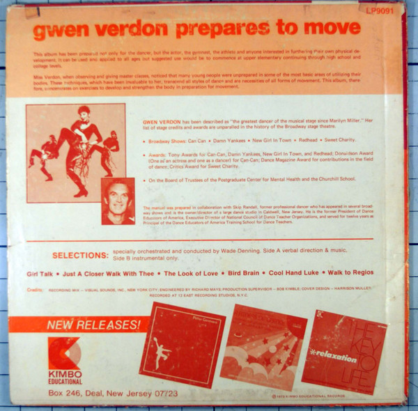 Gwen Verdon, Wade Denning - Prepares To Move, Jazz, Non-Music, Education, Smooth Jazz, 1973 - Kimbo Educational Records, US, 