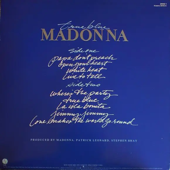 Madonna - True Blue, Pop, Rock, Dance-pop, Pop Rock, 1986 - Sire, Australia, Vinyl 1x LP, Album, Limited Edition Blue