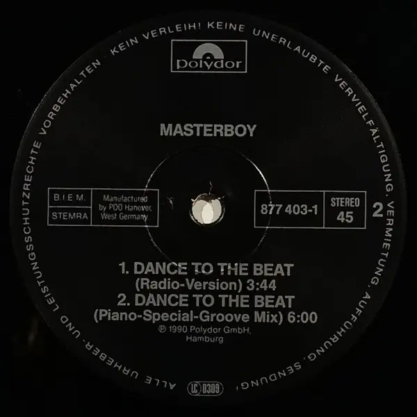 Masterboy - Dance To The Beat (Remix - Loca-House-Remix), Electronic, Euro House, House, 1990 - Polydor, Australasia, Vinyl 1