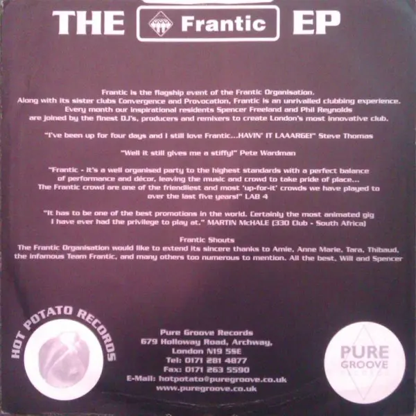 Various - The Frantic EP (Disc 2): The Guests, Electronic, Hard House, 1999 - Hot Potato Records, UK, Vinyl 1x 12", Limited E